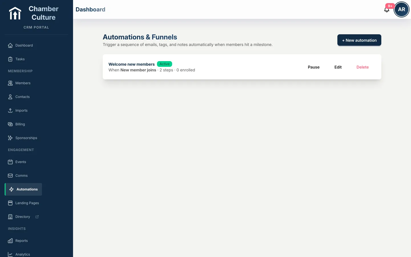 Automated email series for welcome, renewal reminders and event follow-ups