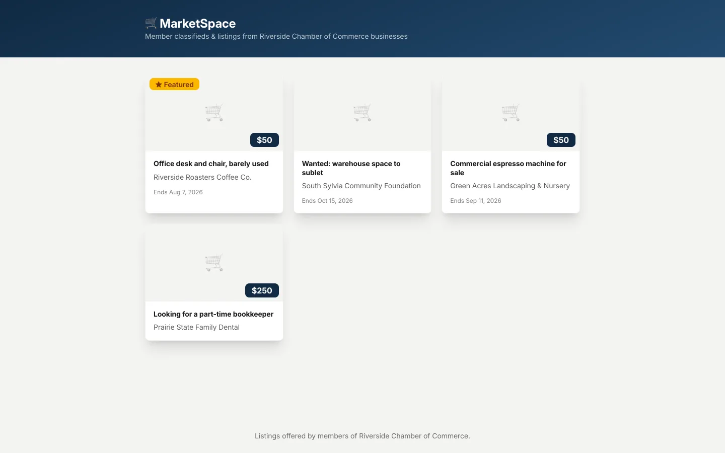 MarketSpace member-to-member classifieds pending approval alongside deals and jobs